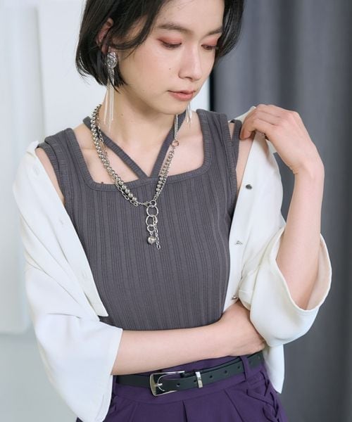HARE（ハレ）の「ストリングリブタンクトップ（その他・ホワイト05/ブラック09/グレー18/レッド35/イエロー65/ブルー85・FREE）」の3枚目の写真