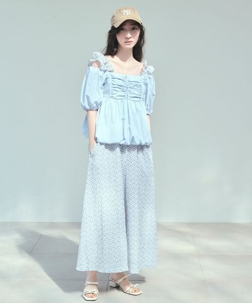 Heather(ヘザー)の「フリルショルダーオールインワン(オールインワン・サロペット・オフホワイト花柄 05/グレー系チェック 18・S/M)」の4枚目の写真