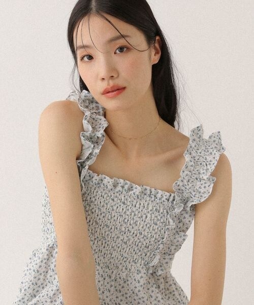 Heather(ヘザー)の「フリルショルダーオールインワン(オールインワン・サロペット・オフホワイト花柄 05/グレー系チェック 18・S/M)」の11枚目の写真