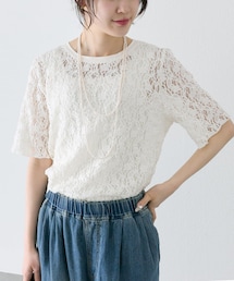 PUAL CE CIN | ストレッチレースTシャツ(Tシャツ/カットソー)