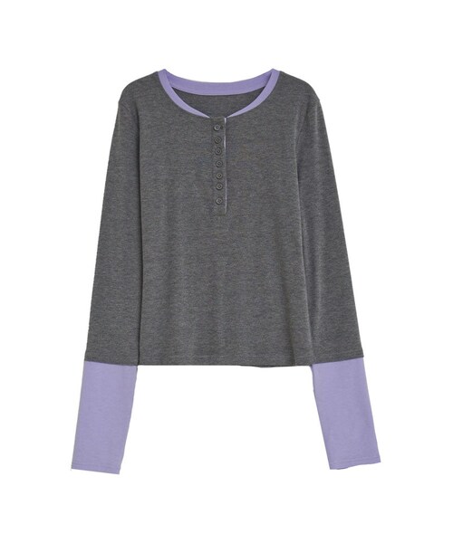 Re:EDIT（リエディ）の「配色レイヤード風ヘンリーネックトップス - トップス通販 | 人気レディースファッション - Re:EDIT（リエディ）（その他・レディース・ホワイト×ブラック/グレー×ホワイト/チャコール×ラベンダー・M/L）」の21枚目の写真