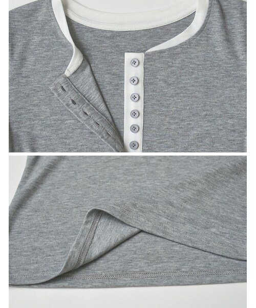 Re:EDIT（リエディ）の「配色レイヤード風ヘンリーネックトップス - トップス通販 | 人気レディースファッション - Re:EDIT（リエディ）（その他・レディース・ホワイト×ブラック/グレー×ホワイト/チャコール×ラベンダー・M/L）」の14枚目の写真