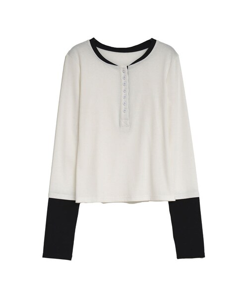 Re:EDIT（リエディ）の「配色レイヤード風ヘンリーネックトップス - トップス通販 | 人気レディースファッション - Re:EDIT（リエディ）（その他・レディース・ホワイト×ブラック/グレー×ホワイト/チャコール×ラベンダー・M/L）」の19枚目の写真