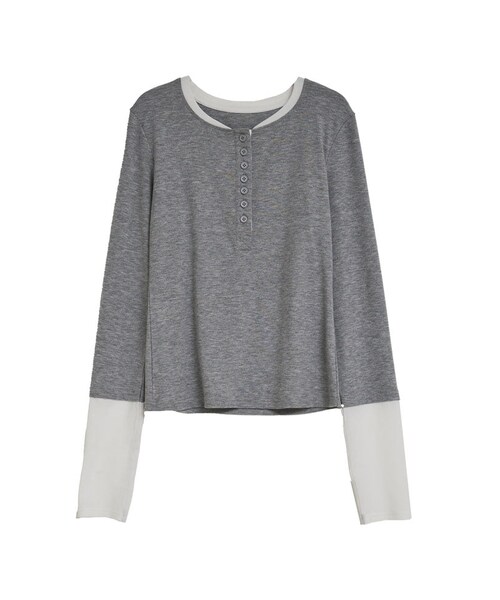 Re:EDIT（リエディ）の「配色レイヤード風ヘンリーネックトップス - トップス通販 | 人気レディースファッション - Re:EDIT（リエディ）（その他・レディース・ホワイト×ブラック/グレー×ホワイト/チャコール×ラベンダー・M/L）」の20枚目の写真