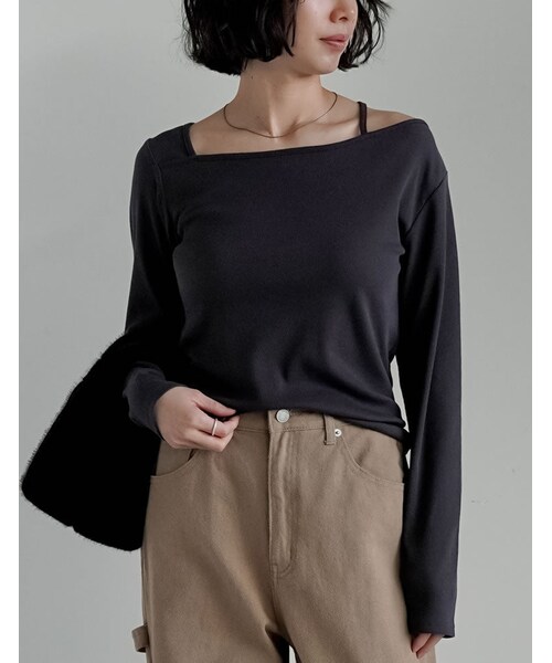 Re:EDIT（リエディ）の「リブカットソーアシンメトリートップス - トップス通販 | 人気レディースファッション - Re:EDIT（リエディ）（その他・レディース・ブラック/ホワイト/チャコールグレー/ブラウン・M/L）」の18枚目の写真