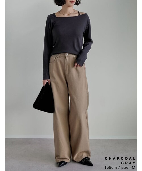 Re:EDIT（リエディ）の「リブカットソーアシンメトリートップス - トップス通販 | 人気レディースファッション - Re:EDIT（リエディ）（その他・レディース・ブラック/ホワイト/チャコールグレー/ブラウン・M/L）」の17枚目の写真