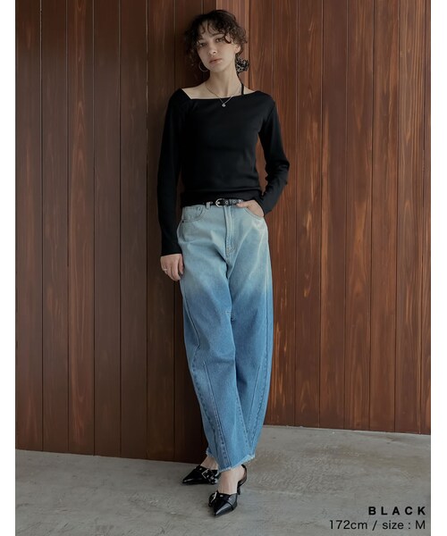 Re:EDIT（リエディ）の「リブカットソーアシンメトリートップス - トップス通販 | 人気レディースファッション - Re:EDIT（リエディ）（その他・レディース・ブラック/ホワイト/チャコールグレー/ブラウン・M/L）」の11枚目の写真