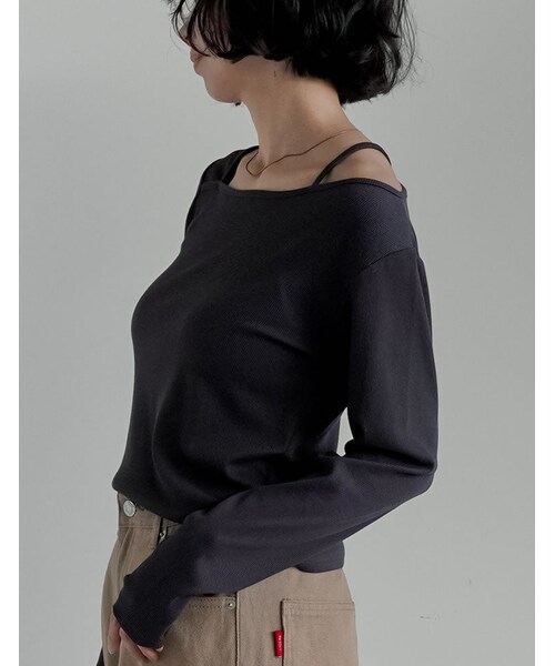 Re:EDIT（リエディ）の「リブカットソーアシンメトリートップス - トップス通販 | 人気レディースファッション - Re:EDIT（リエディ）（その他・レディース・ブラック/ホワイト/チャコールグレー/ブラウン・M/L）」の19枚目の写真