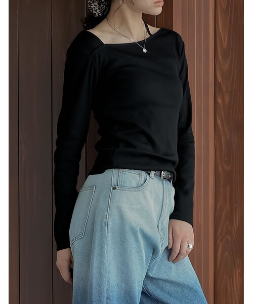 Re:EDIT（リエディ）の「リブカットソーアシンメトリートップス - トップス通販 | 人気レディースファッション - Re:EDIT（リエディ）（その他・レディース・ブラック/ホワイト/チャコールグレー/ブラウン・M/L）」の12枚目の写真