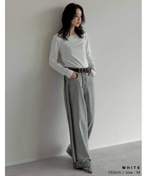 Re:EDIT（リエディ）の「リブカットソーアシンメトリートップス - トップス通販 | 人気レディースファッション - Re:EDIT（リエディ）（その他・レディース・ブラック/ホワイト/チャコールグレー/ブラウン・M/L）」の14枚目の写真