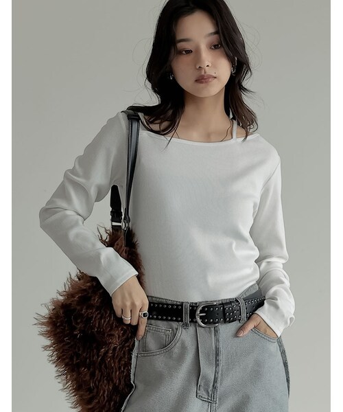 Re:EDIT（リエディ）の「リブカットソーアシンメトリートップス - トップス通販 | 人気レディースファッション - Re:EDIT（リエディ）（その他・レディース・ブラック/ホワイト/チャコールグレー/ブラウン・M/L）」の3枚目の写真