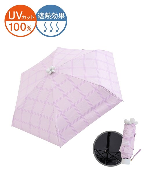 3coins（3coins）の「晴雨兼用折傘フラワーチェック（折りたたみ傘・レディース・イエロー/ピンク・FREE）」の2枚目の写真