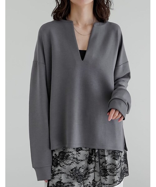 Re:EDIT（リエディ）の「マシュマロポンチスキッパートップス - トップス通販 | 人気レディースファッション - Re:EDIT（リエディ）（その他・レディース・ブラック/オフホワイト/杢グレー/レッド・M/L）」の6枚目の写真