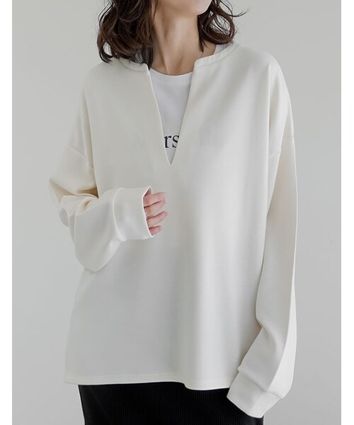 Re:EDIT（リエディ）の「マシュマロポンチスキッパートップス - トップス通販 | 人気レディースファッション - Re:EDIT（リエディ）（その他・レディース・ブラック/オフホワイト/杢グレー/レッド・M/L）」の4枚目の写真