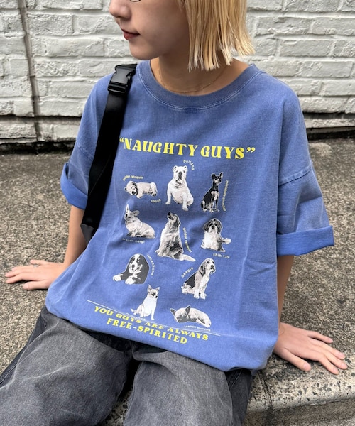 CIAOPANIC TYPY(チャオパニックティピー)の「【SOUNDS GOOOOD】パウダー犬ロゴプリントTEE(Tシャツ/カットソー・レディース・ブルー/オレンジ/チャコールグレー・ONE)」の1枚目の写真