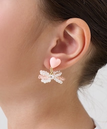 パールビーズリボン樹脂イヤリング／KIDS