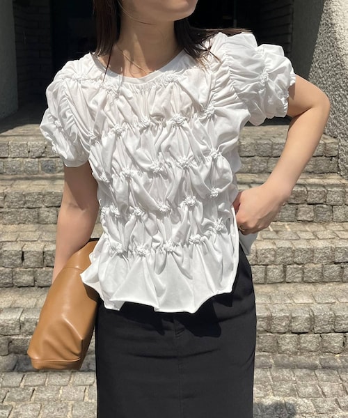 CAPRICIEUX LE'MAGE(カプリシューレマージュ)の「【新色イエロー・チャコールグレー】シャーリングホイップT(Tシャツ/カットソー・レディース・ピンク/ホワイト/イエロー/チャコールグレー/ブラック・F)」の2枚目の写真