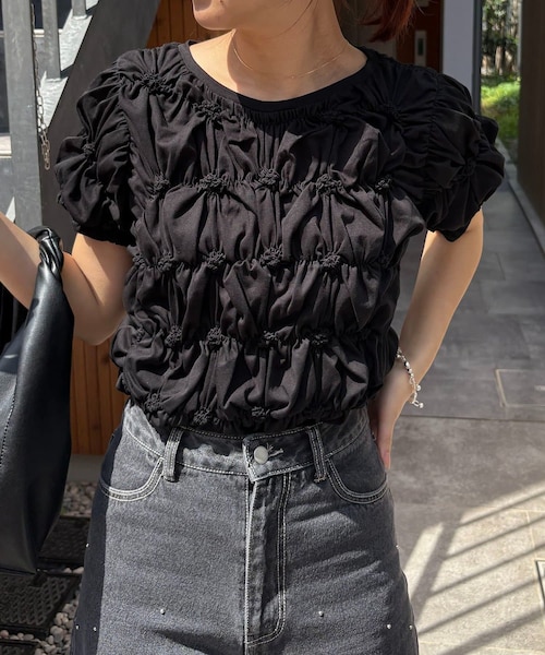 CAPRICIEUX LE'MAGE(カプリシューレマージュ)の「【新色イエロー・チャコールグレー】シャーリングホイップT(Tシャツ/カットソー・レディース・ピンク/ホワイト/イエロー/チャコールグレー/ブラック・F)」の3枚目の写真