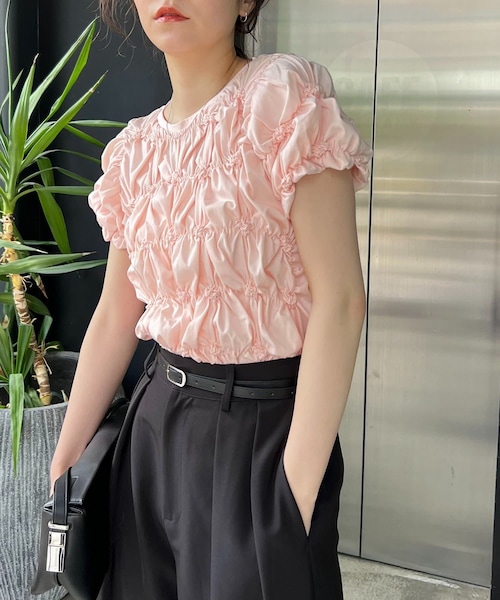 CAPRICIEUX LE'MAGE(カプリシューレマージュ)の「【新色イエロー・チャコールグレー】シャーリングホイップT(Tシャツ/カットソー・レディース・ピンク/ホワイト/イエロー/チャコールグレー/ブラック・F)」の1枚目の写真