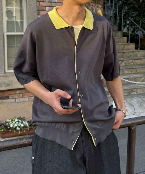 CIAOPANIC(チャオパニック)の「フェイクレイヤードニットポロシャツ(ポロシャツ・レディース・アイボリー/ネイビー/チャコールグレー・L/M)」の2枚目の写真
