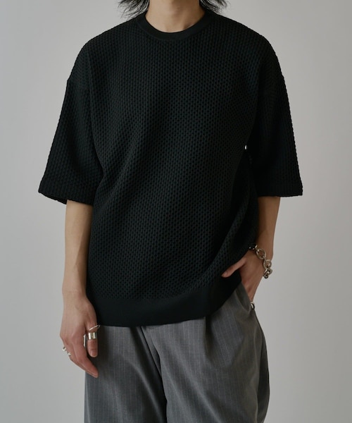 Lui's(ルイス)の「ワッフルショートスリーブプルオーバー(ニット/セーター・メンズ・ブルー/ホワイト/ブラック・M/S)」の3枚目の写真