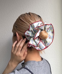 チェック花柄シュシュ