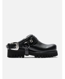 Black Leather Mules