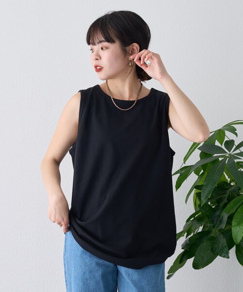 CIAOPANIC TYPY（チャオパニックティピー）の「【ユニセックス】接触冷感テレコリブノースリーブタンクトップ（タンクトップ・レディース・グレー/ホワイト/ブラック・L/M/S）」の3枚目の写真