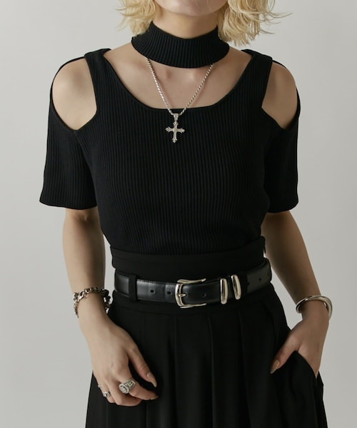 Lui's（ルイス）の「【mi-企画】チョーカーリブニットtee（ニット/セーター・レディース・グレー/ブラック・F）」の2枚目の写真