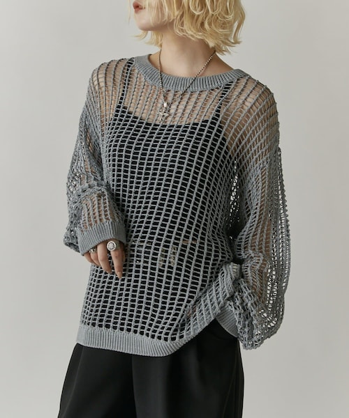 Lui's（ルイス）の「【mi-企画】メッシュロンtee（ニット/セーター・レディース・ブラック/グレー・F）」の2枚目の写真