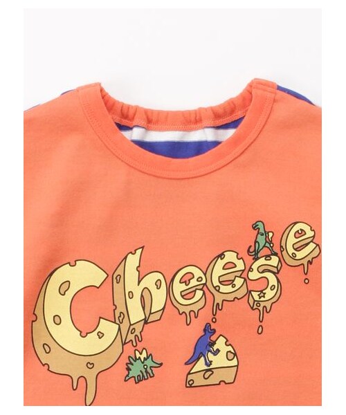 HAKKA BABY（ハッカベビー）の「［ベビー］ボーダー切替プリント半袖Tシャツ（トップス・キッズ・オレンジ/杢グレー・L）」の3枚目の写真