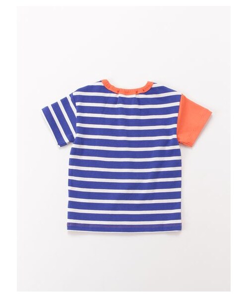 HAKKA BABY（ハッカベビー）の「［ベビー］ボーダー切替プリント半袖Tシャツ（トップス・キッズ・オレンジ/杢グレー・L）」の2枚目の写真