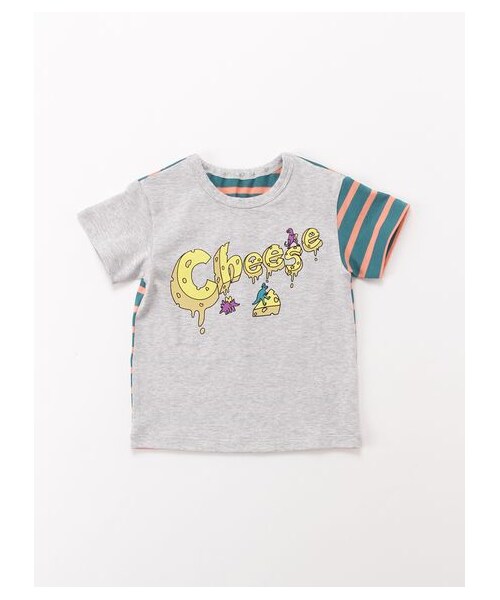 HAKKA BABY（ハッカベビー）の「［ベビー］ボーダー切替プリント半袖Tシャツ（トップス・キッズ・オレンジ/杢グレー・L）」の8枚目の写真