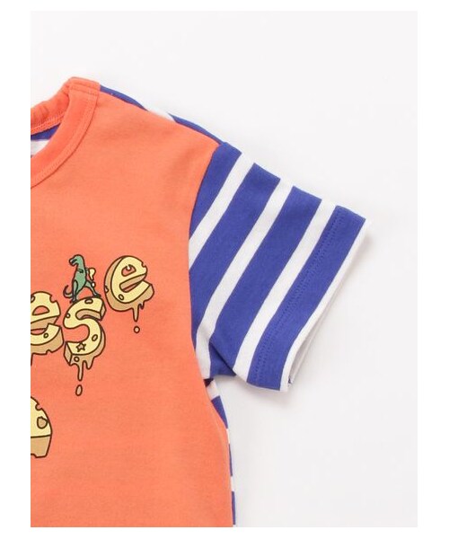 HAKKA BABY（ハッカベビー）の「［ベビー］ボーダー切替プリント半袖Tシャツ（トップス・キッズ・オレンジ/杢グレー・L）」の4枚目の写真