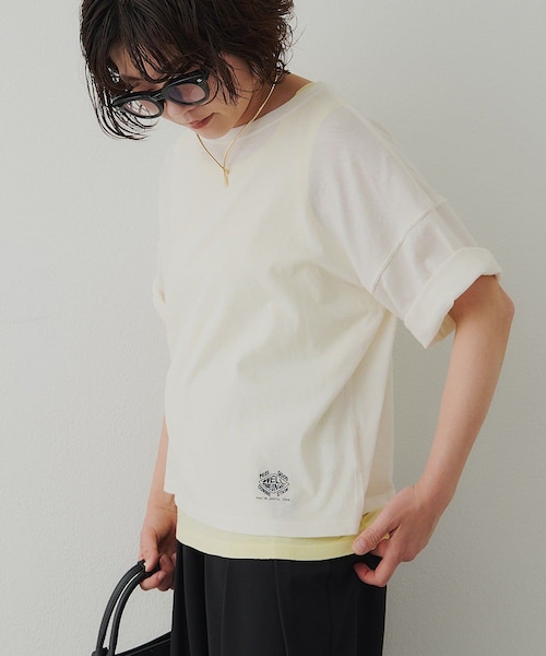 PUAL CE CIN(ピュアルセシン)の「【F&B】オーガニックコットンTシャツ(Tシャツ/カットソー・レディース・ピンク/サックスブルー/モカ/キャメル/アイボリー/イエロー・FREE)」の2枚目の写真