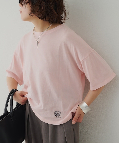PUAL CE CIN(ピュアルセシン)の「【F&B】オーガニックコットンTシャツ(Tシャツ/カットソー・レディース・ピンク/サックスブルー/モカ/キャメル/アイボリー/イエロー・FREE)」の1枚目の写真
