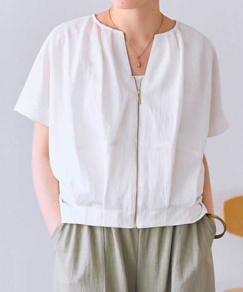 BEARDSLEY（ビアズリー）の「《5/21(木)12:00予約開始》ジャージージップブルゾン（ノーカラージャケット・レディース・ブラック/ホワイト/カーキ・F）」の2枚目の写真