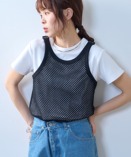 CIAOPANIC TYPY(チャオパニックティピー)の「【willow】メッシュレイヤードタンク(タンクトップ・レディース・アイボリー/ブラック・ONE)」の2枚目の写真