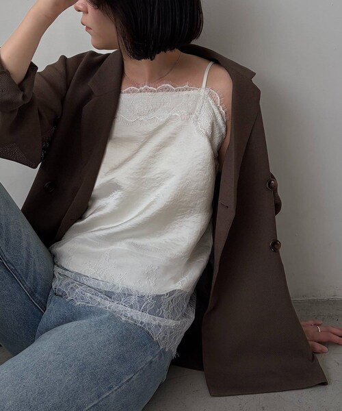 CAPRICIEUX LE'MAGE(カプリシューレマージュ)の「〈C.L〉ヴィンテージサテンレースキャミ(トップス・レディース・ブラック/エクリュ・F)」の2枚目の写真