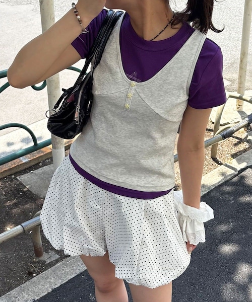 CIAOPANIC(チャオパニック)の「【WEB限定】チビヘンリーレイヤードタンクトップ(タンクトップ・レディース・レッド/グレー/ブラウン・F)」の2枚目の写真