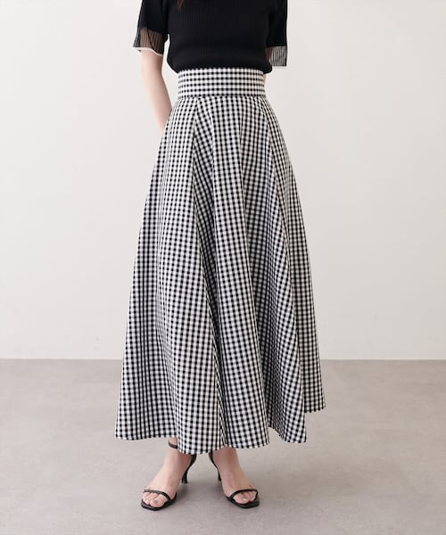 natural couture（ナチュラルクチュール）の「ハイウエストサーキュラースカート（スカート・レディース・チャコールグレー/チェック/ミント/アイボリー・FREE）」の4枚目の写真