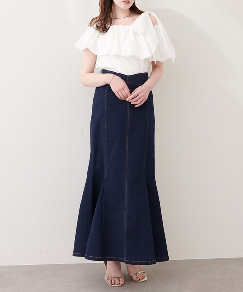 natural couture（ナチュラルクチュール）の「ハートウエストマーメイドデニムスカート（デニムスカート・レディース・オフホワイト/インディゴブルー/ブルー・M/L）」の2枚目の写真