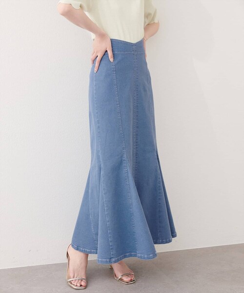 natural couture（ナチュラルクチュール）の「ハートウエストマーメイドデニムスカート（デニムスカート・レディース・オフホワイト/インディゴブルー/ブルー・M/L）」の3枚目の写真