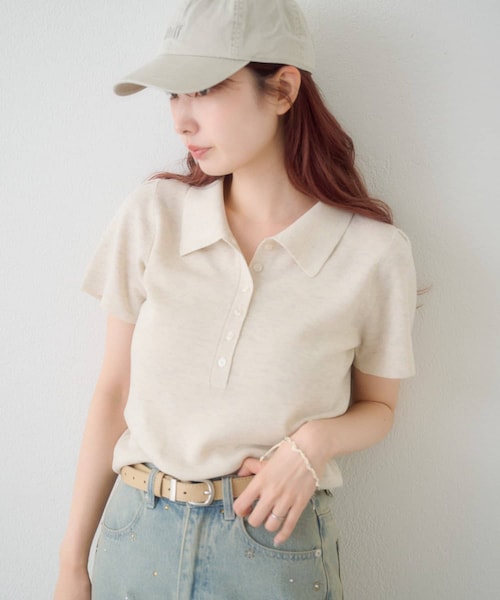Kastane(カスタネ)の「チビポロニット(Tシャツ/カットソー・レディース・サックスブルー/ベージュ/アイボリー・F)」の2枚目の写真