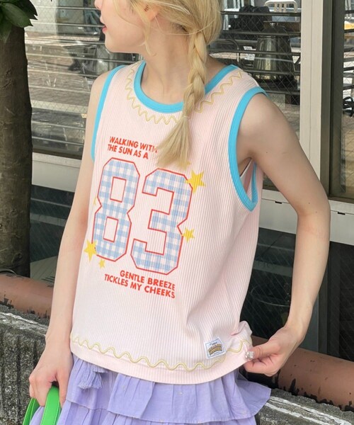 CIAOPANIC TYPY(チャオパニックティピー)の「【HELLO.SANFRANCISCO/ハローサンフランシスコ】ロゴプリントうねうねリブタンク PAL CLOSET Rakuten Fashion &mall(タンクトップ・レディース・アイボリー/ピンク・ONE)」の2枚目の写真