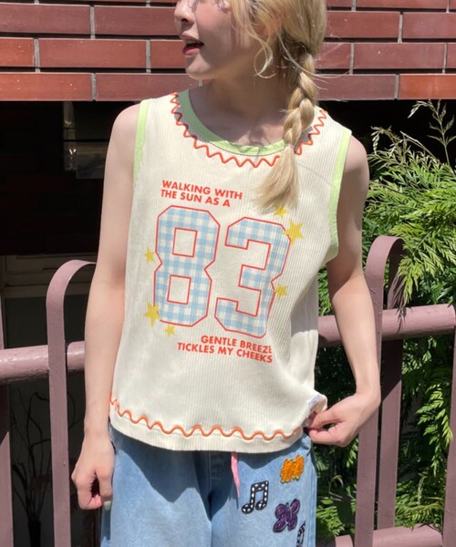 CIAOPANIC TYPY(チャオパニックティピー)の「【HELLO.SANFRANCISCO/ハローサンフランシスコ】ロゴプリントうねうねリブタンク PAL CLOSET Rakuten Fashion &mall(タンクトップ・レディース・アイボリー/ピンク・ONE)」の1枚目の写真