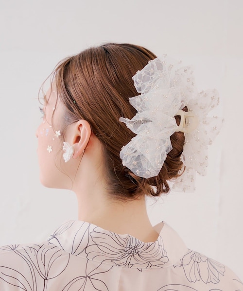 Lattice(Lattice)の「【浴衣におすすめ】ビーズビッグクリップ(バレッタ/ヘアクリップ・レディース・イエロー/ホワイト/グレー・FREE)」の2枚目の写真