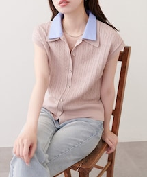 natural couture | 衿付きケーブルノースリカーデ風TOPS(ニット/セーター)