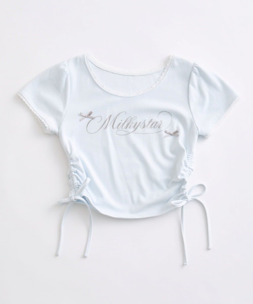 OLIVE des OLIVE（オリーブデオリーブ）の「Milky Star ドロストTシャツ（Tシャツ/カットソー・レディース・オフホワイト/ピンク/ブラック/サックスブルー・FREE）」の3枚目の写真