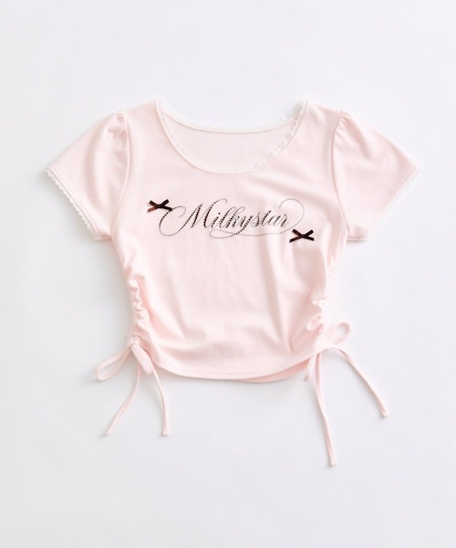 OLIVE des OLIVE（オリーブデオリーブ）の「Milky Star ドロストTシャツ（Tシャツ/カットソー・レディース・オフホワイト/ピンク/ブラック/サックスブルー・FREE）」の4枚目の写真